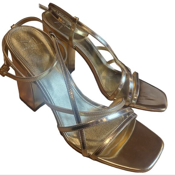 Marc Fisher Edalyn Strappy Metallic Ankle Strap Sandal Gold 10 - Picture 4 of 7